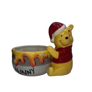 Disney Winnie the Pooh Christmas Hunny Pot Bowl Ceramic Santa Hat Decor